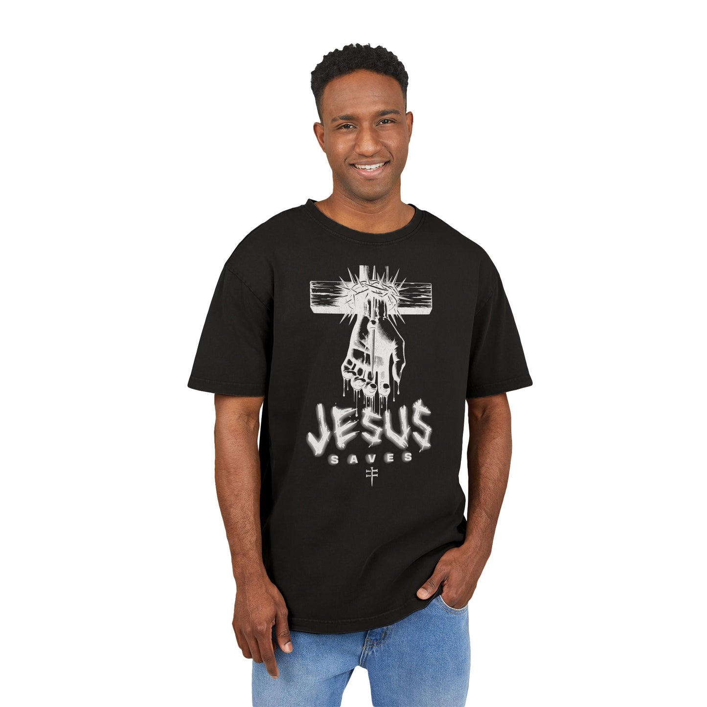 'Jesus Saves' Washed Oversized Tee