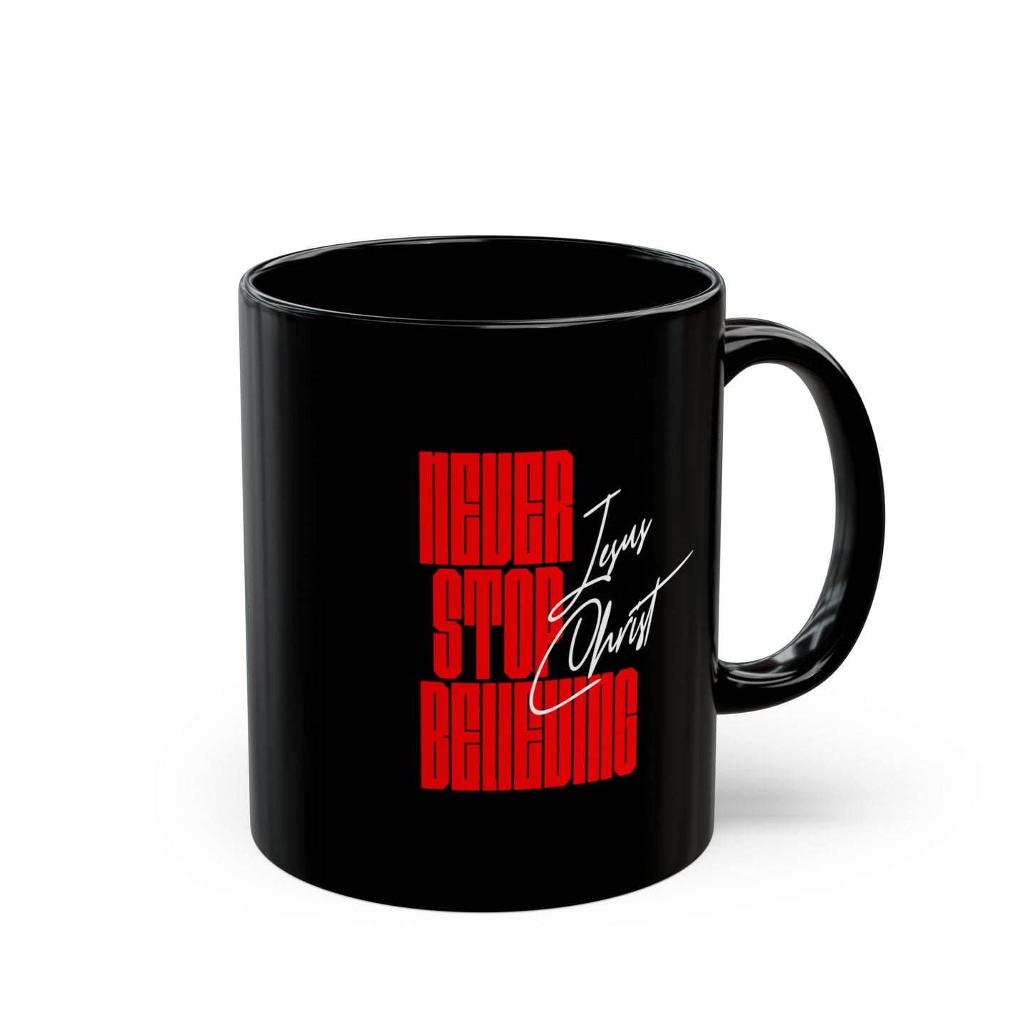 'Never Stop Believing' Black Mug