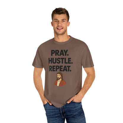 'Pray. Hustle. Repeat.' Christianity Comfort Tee