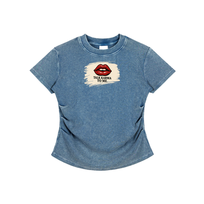 'Talk Karma to Me' Vintaged-Wash Bodycon Tee