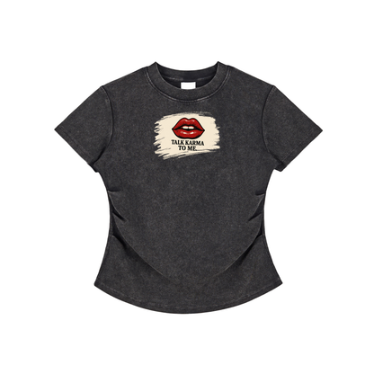'Talk Karma to Me' Vintaged-Wash Bodycon Tee