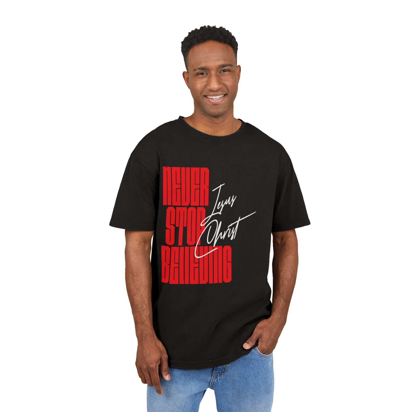 'Never Stop Believing' Washed Oversized Tee
