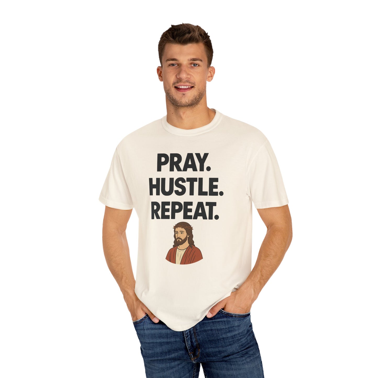 'Pray. Hustle. Repeat.' Christianity Comfort Tee