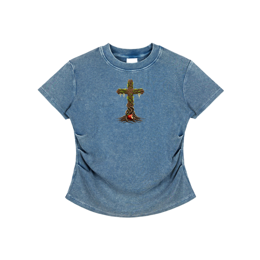 Eden Cross Vintaged-Wash Bodycon Tee