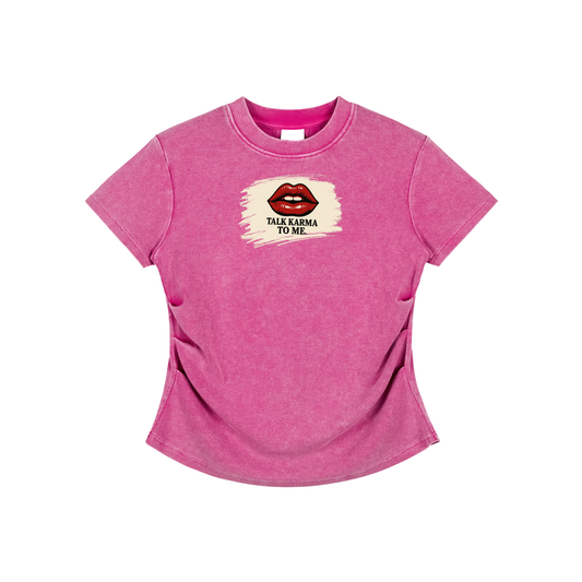 'Talk Karma to Me' Vintaged-Wash Bodycon Tee