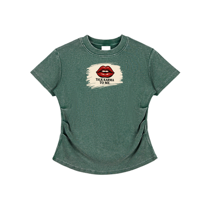 'Talk Karma to Me' Vintaged-Wash Bodycon Tee