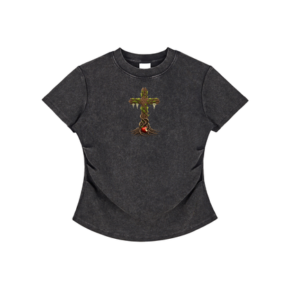 Eden Cross Vintaged-Wash Bodycon Tee